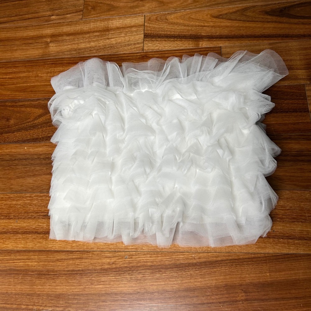Alkemy White Tulle Ruffle Tube Top XL Strapless Tiered Mesh Bandeau Crop Top